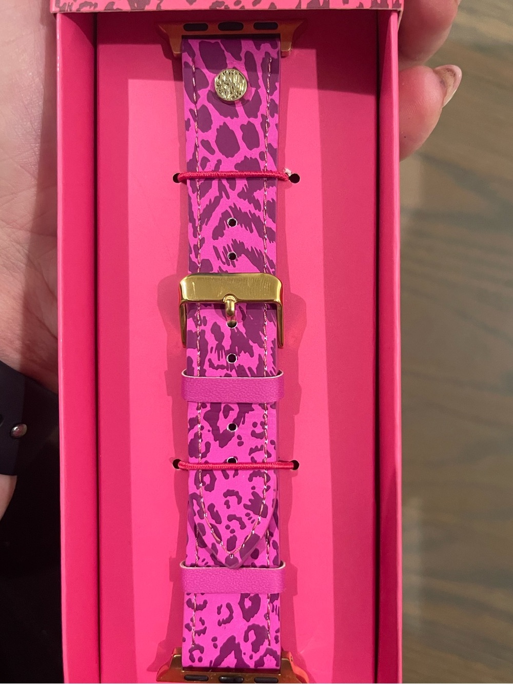 Lilly Pulitzer Pink Leopard Print Watch Band with Gold Hardware